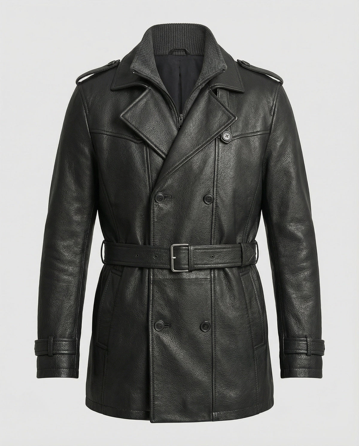 Men's Double-Breasted Trench Coat with Notched Lapel