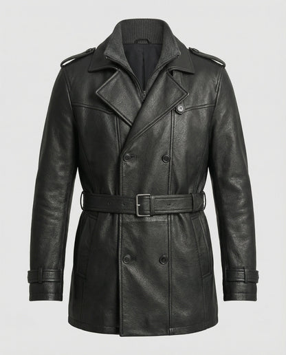 Men's Double-Breasted Trench Coat with Notched Lapel