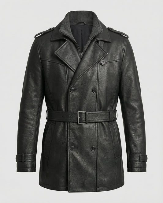 Men's Double-Breasted Trench Coat with Notched Lapel