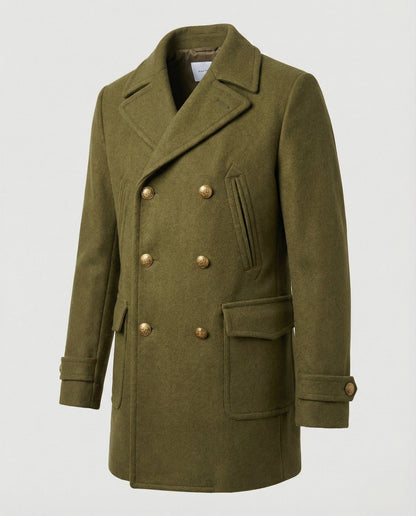 Men's Double-Breasted Peacoat with Notch Lapels