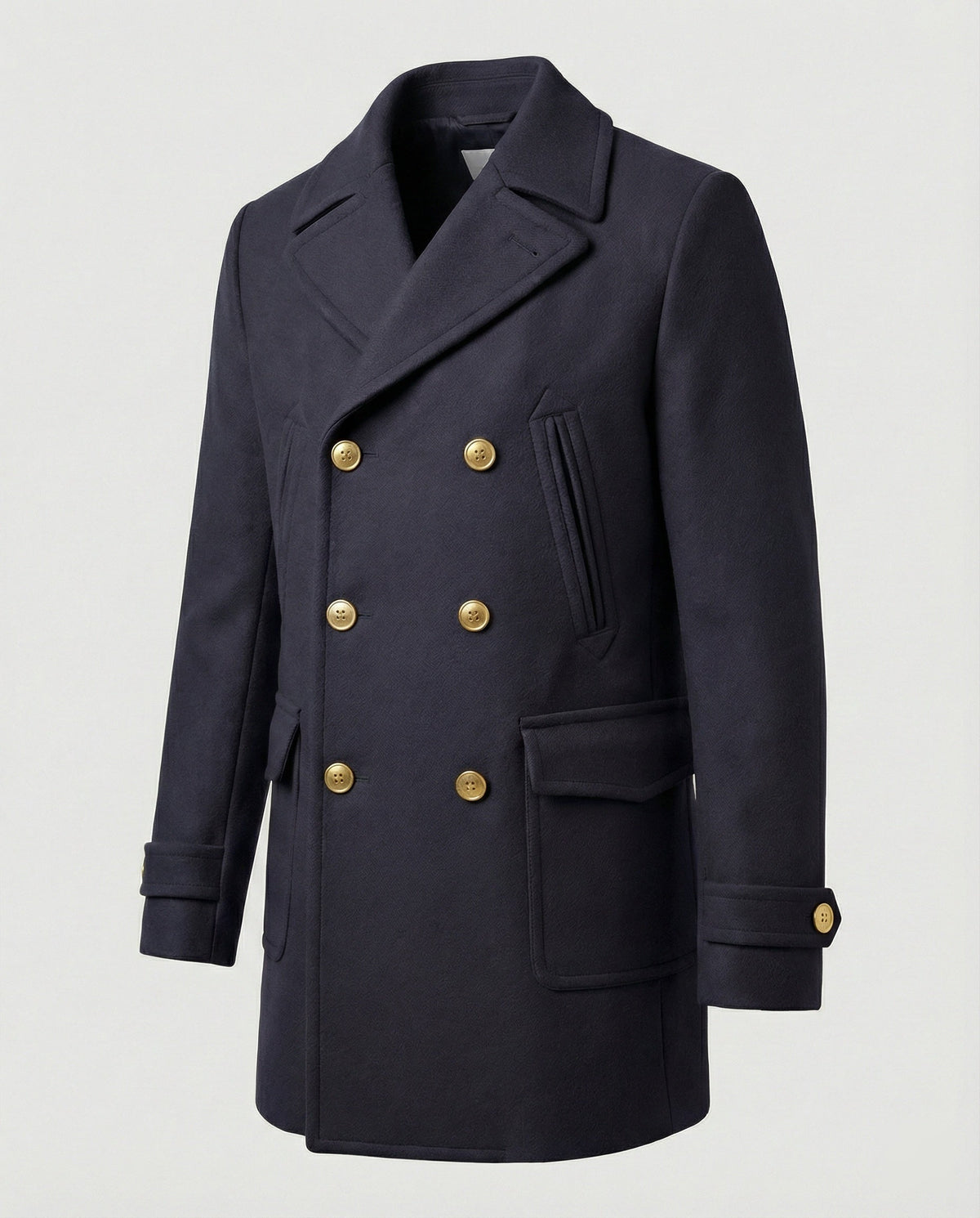 Men's Double-Breasted Peacoat with Notch Lapels