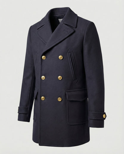 Men's Double-Breasted Peacoat with Notch Lapels