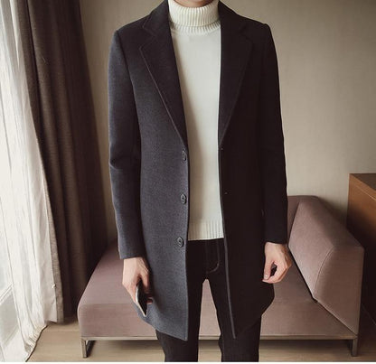 Men's Single-Breasted Overcoat with Notch Lapel