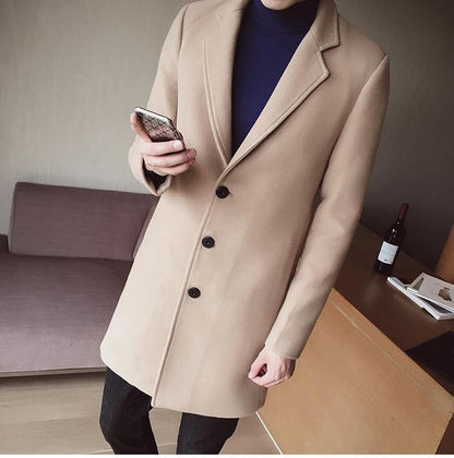 Men's Single-Breasted Overcoat with Notch Lapel