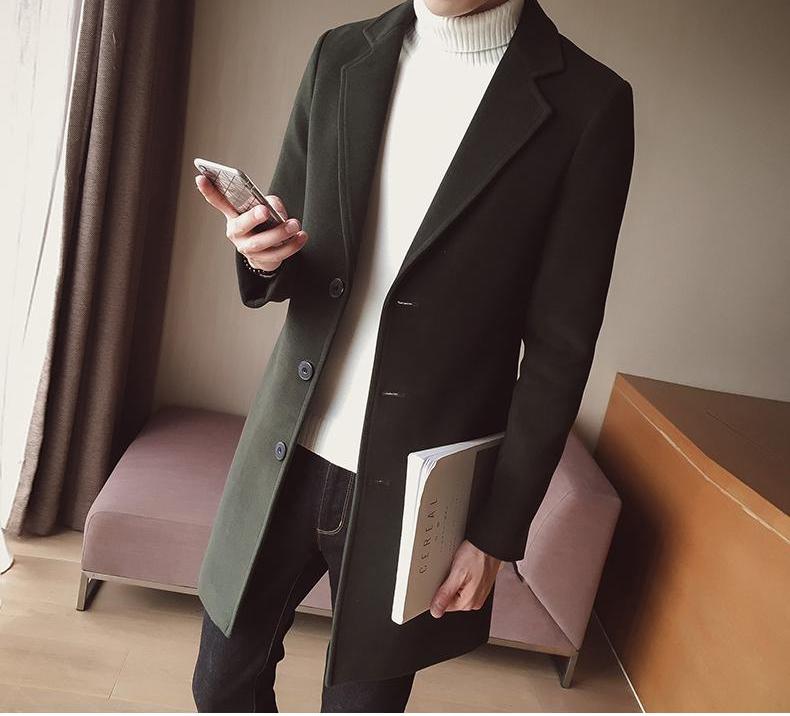Men's Single-Breasted Overcoat with Notch Lapel