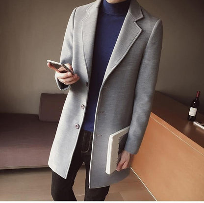 Men's Single-Breasted Overcoat with Notch Lapel