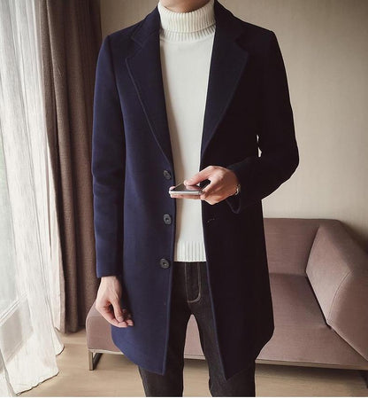 Men's Single-Breasted Overcoat with Notch Lapel