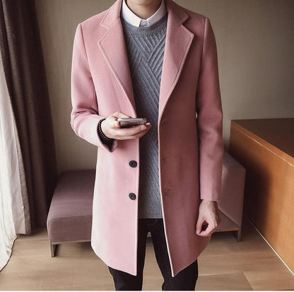 Men's Single-Breasted Overcoat with Notch Lapel