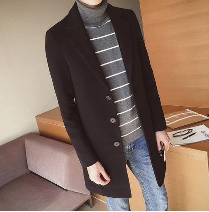 Men's Single-Breasted Overcoat with Notch Lapel