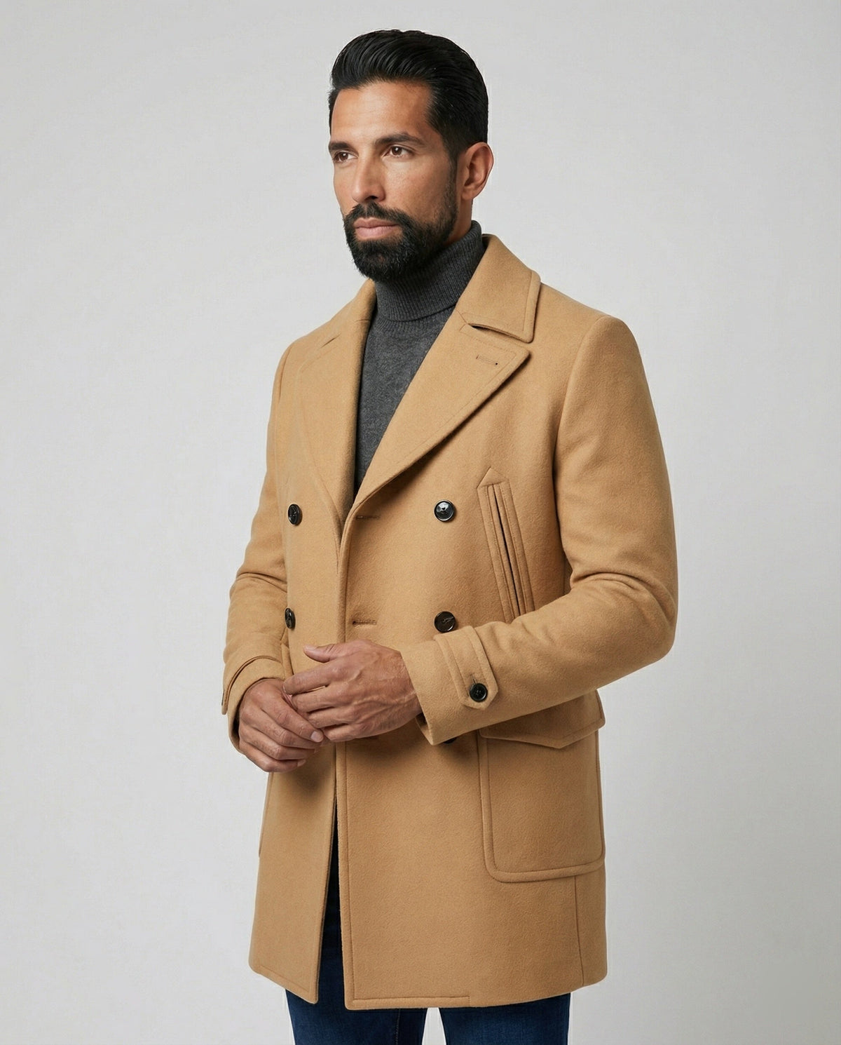 Men's Double-Breasted Peacoat with Notch Lapels