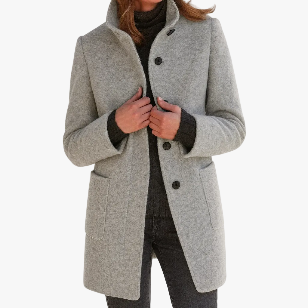 Women's Stand Collar Mid-Length Coat with Front Pockets