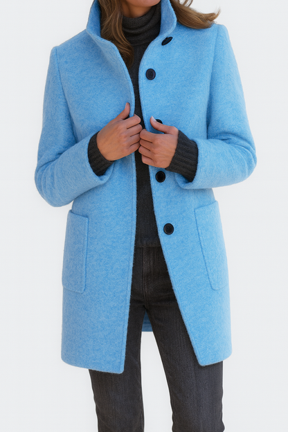 Women's Stand Collar Mid-Length Coat with Front Pockets