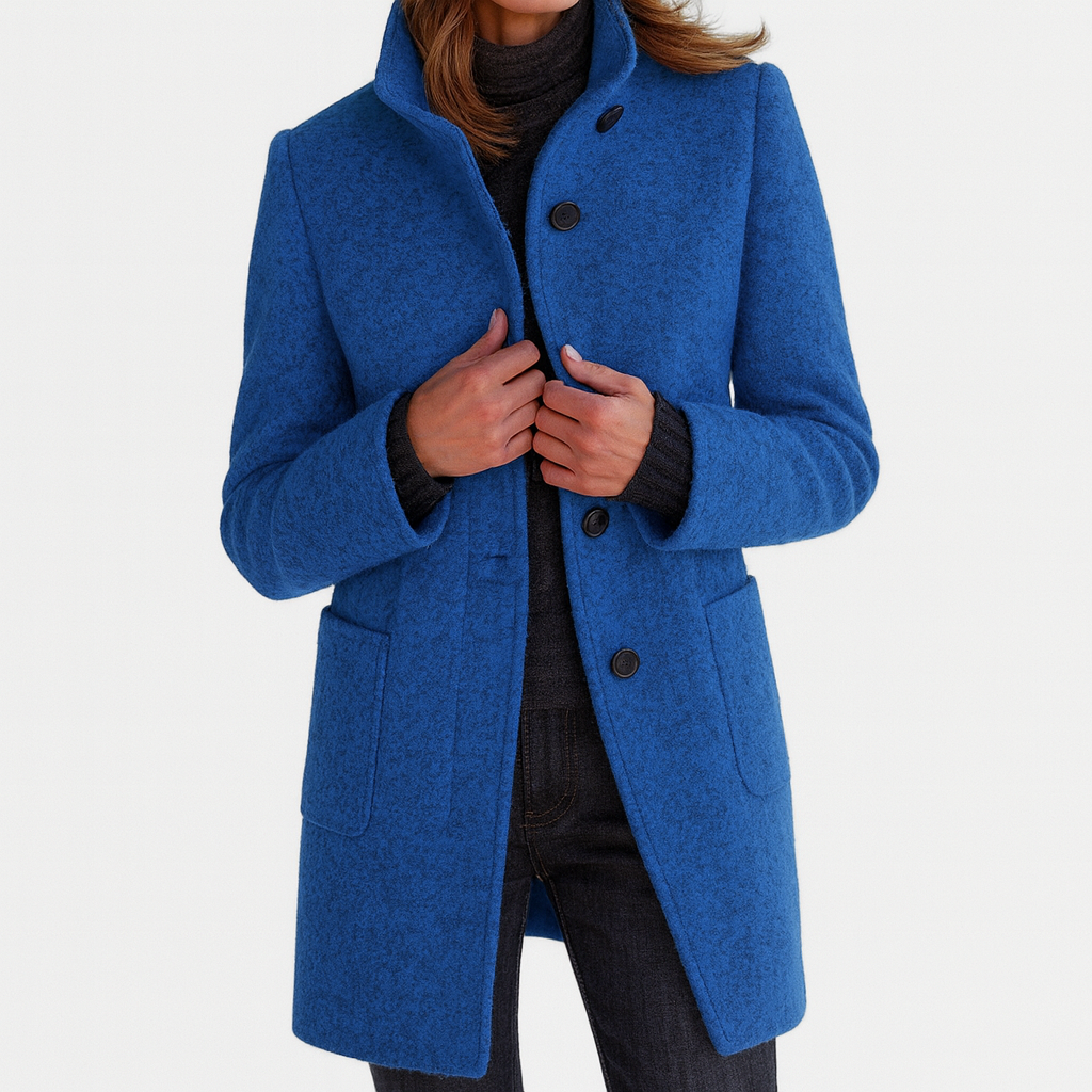 Women's Stand Collar Mid-Length Coat with Front Pockets
