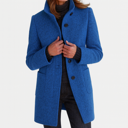 Women's Stand Collar Mid-Length Coat with Front Pockets