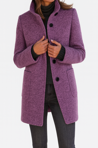 Women's Stand Collar Mid-Length Coat with Front Pockets