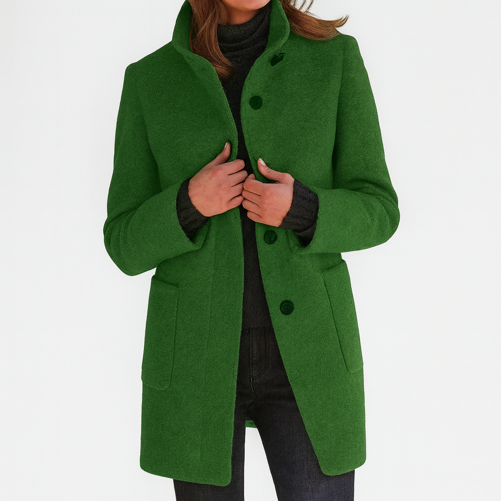 Women's Stand Collar Mid-Length Coat with Front Pockets