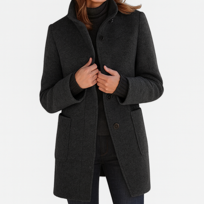 Women's Stand Collar Mid-Length Coat with Front Pockets