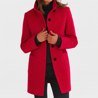 Women's Stand Collar Mid-Length Coat with Front Pockets