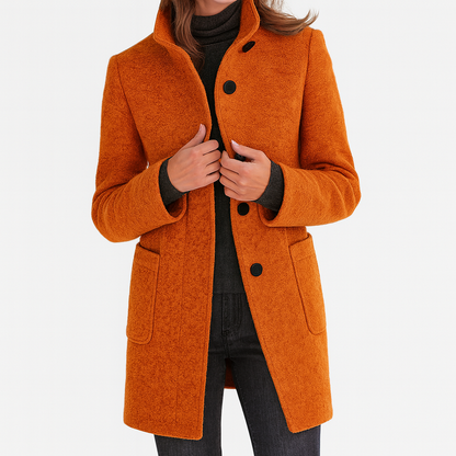 Women's Stand Collar Mid-Length Coat with Front Pockets
