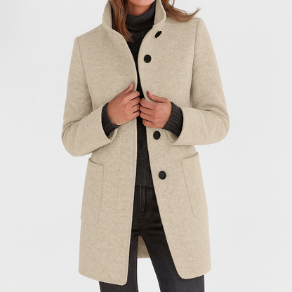 Women's Stand Collar Mid-Length Coat with Front Pockets