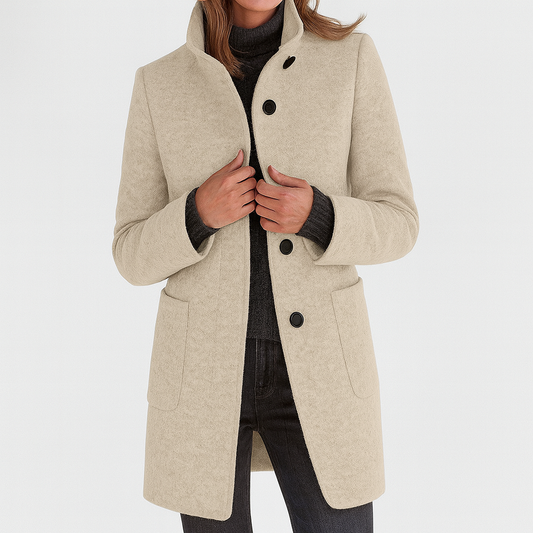 Women's Stand Collar Mid-Length Coat with Front Pockets