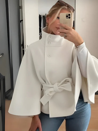 Women's Cape Coat with Belt and Button Closure